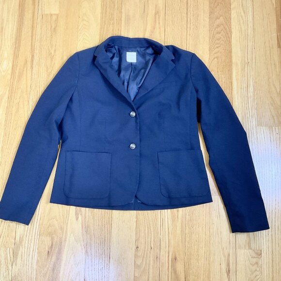 Gap Blazer Academy Navy Blue Gray Flannel Accent Single Breasted Pockets (16) - Picture 5 of 8